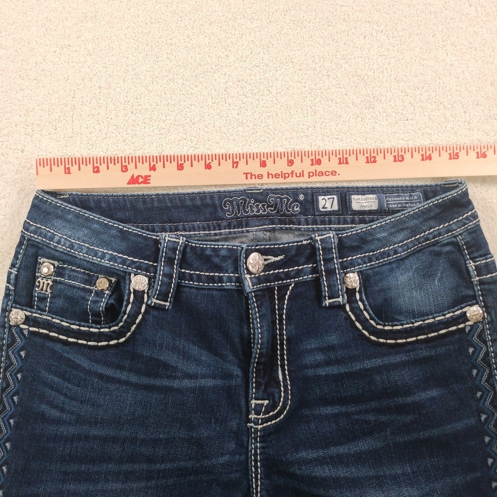 Miss Me Jeans Women's 27 Fits 30x27 Slim Boyfriend Ankle Stretch Embroidered 💎 - Picture 10 of 15